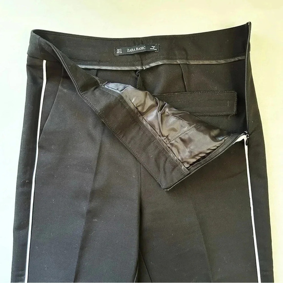 Zara Pants High Waisted Slim Side Stripe Ankle  Cropped Trousers Black Small - Picture 12 of 14